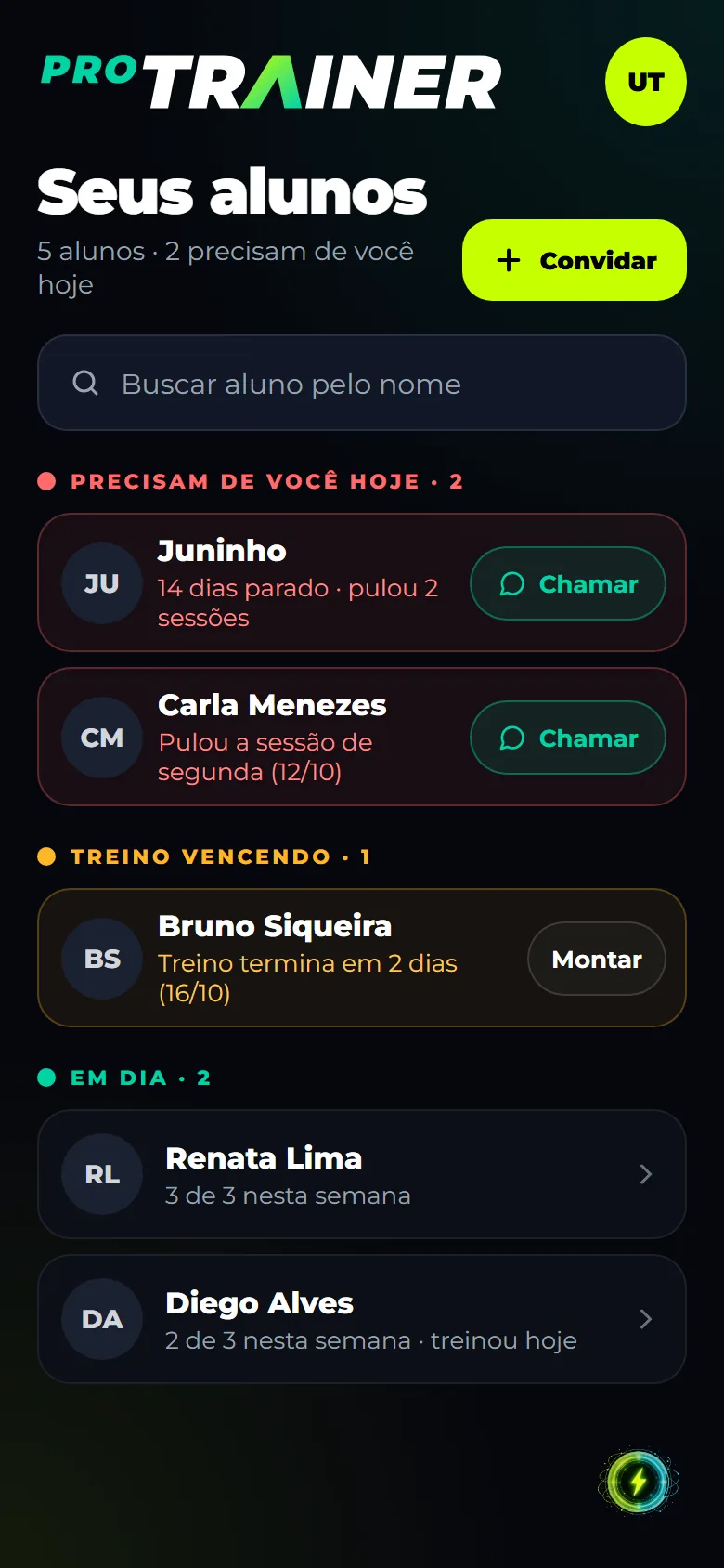 Fila do dia do Pro Trainer