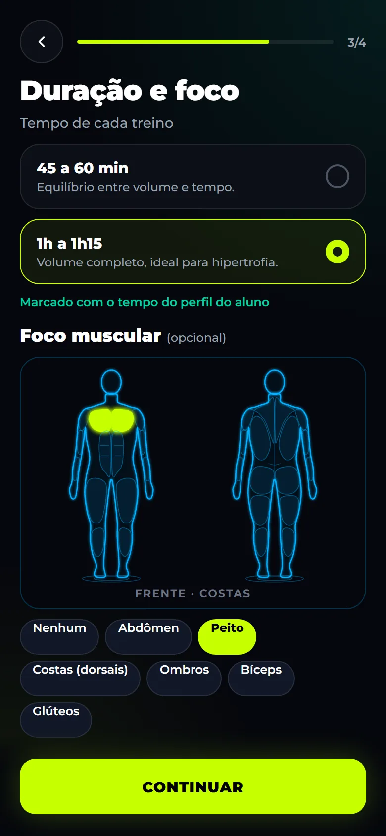 Geração do treino com o mapa do corpo